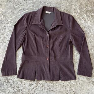 Victoria Holly Vintage 90s Brown Faux Suede Pleated Peplum Blazer Jacket M